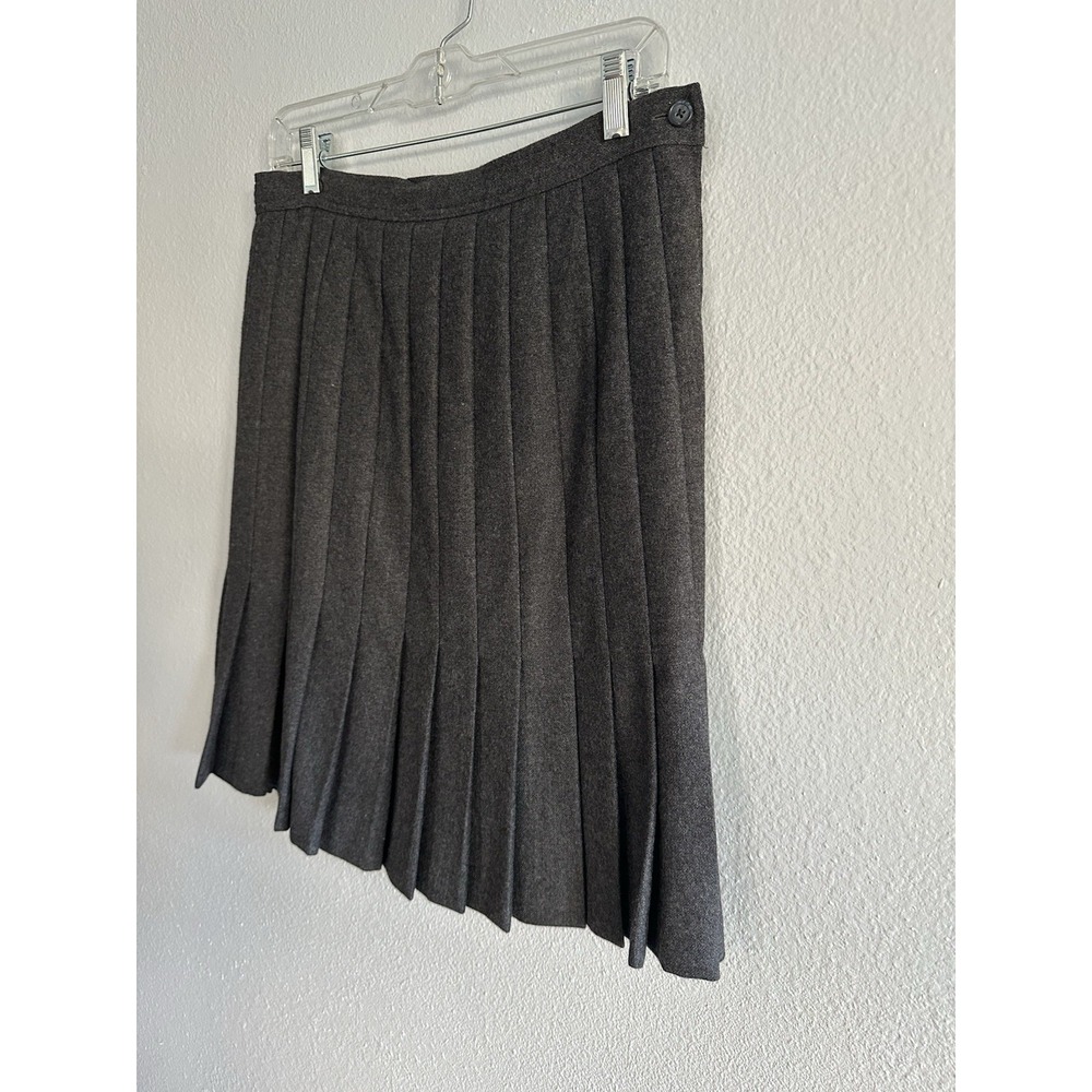 Vintage Valentino Pleated Skirt Gray Wool 44 Preppy Academia Career Office - Picture 3 of 12